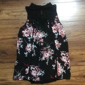 Black Floral High-Neck Tank Top
